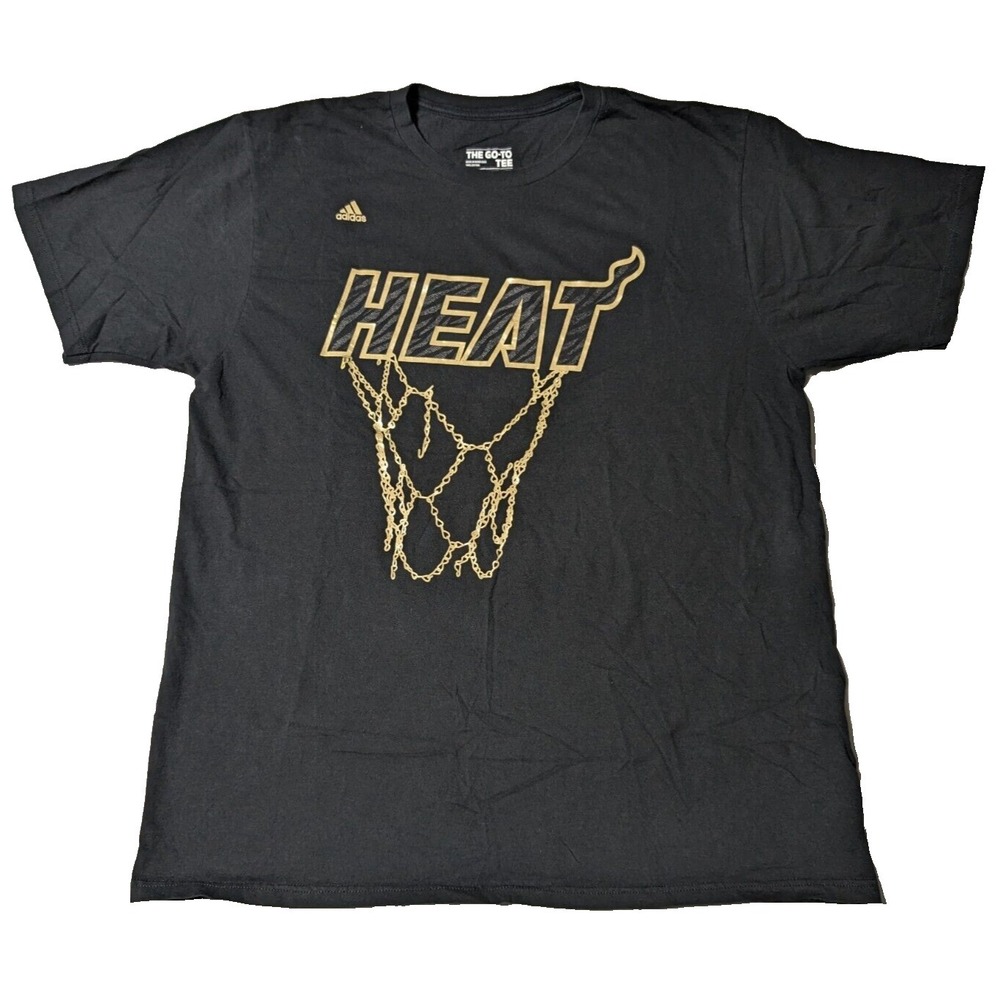 MIAMI HEAT GOLDEN NET Men XL Black ADDISAS GO-TO TEE T-Shirt